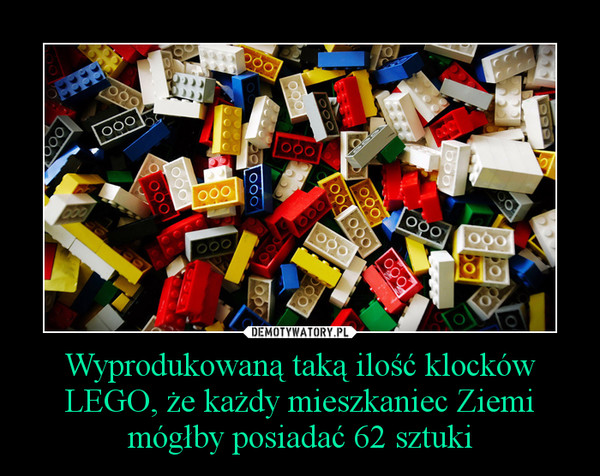 Wyprodukowaną taką ilość klocków LEGO, że każdy mieszkaniec Ziemi mógłby posiadać 62 sztuki –  