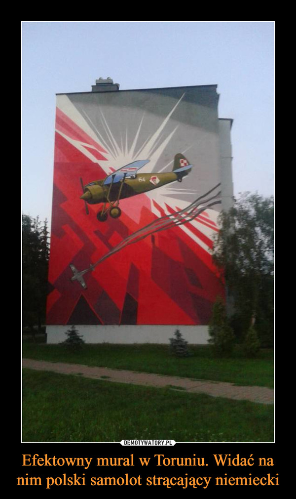 Efektowny mural w Toruniu. Widać na nim polski samolot strącający niemiecki