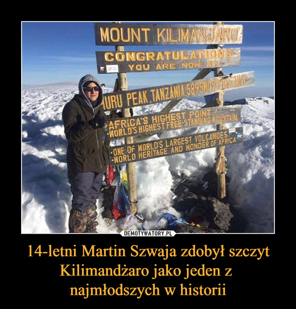 14-letni Martin Szwaja zdobył szczyt Kilimandżaro jako jeden z najmłodszych w historii –  