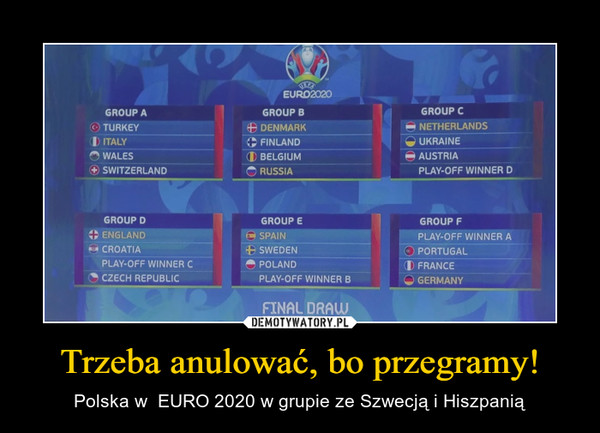 Trzeba anulować, bo przegramy! – Polska w  EURO 2020 w grupie ze Szwecją i Hiszpanią 