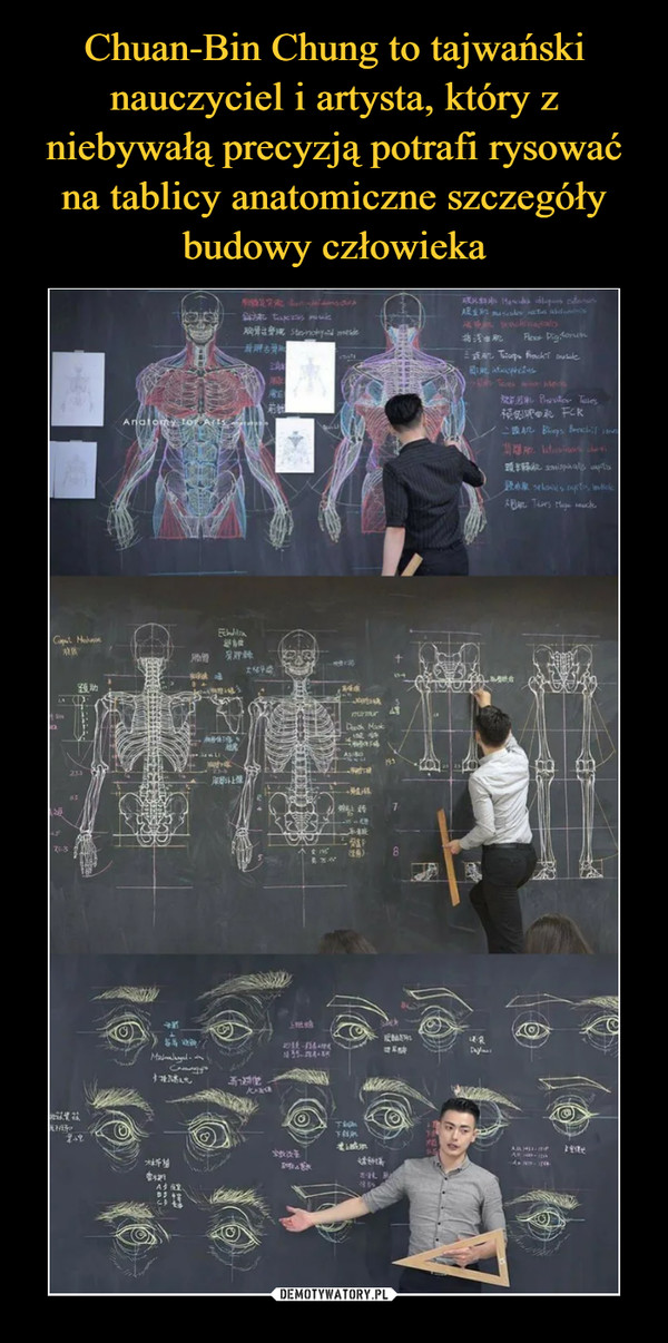 Chuan-Bin Chung to tajwański nauczyciel i artysta, który z niebywałą precyzją potrafi rysować na tablicy anatomiczne szczegóły budowy człowieka