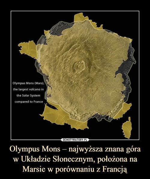 Olympus Mons – najwyższa znana góra w Układzie Słonecznym, położona na Marsie w porównaniu z Francją