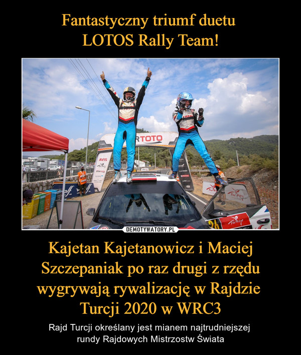 Kajetan Kajetanowicz i Maciej Szczepaniak po raz drugi z rzędu wygrywają rywalizację w Rajdzie Turcji 2020 w WRC3 – Rajd Turcji określany jest mianem najtrudniejszej rundy Rajdowych Mistrzostw Świata 