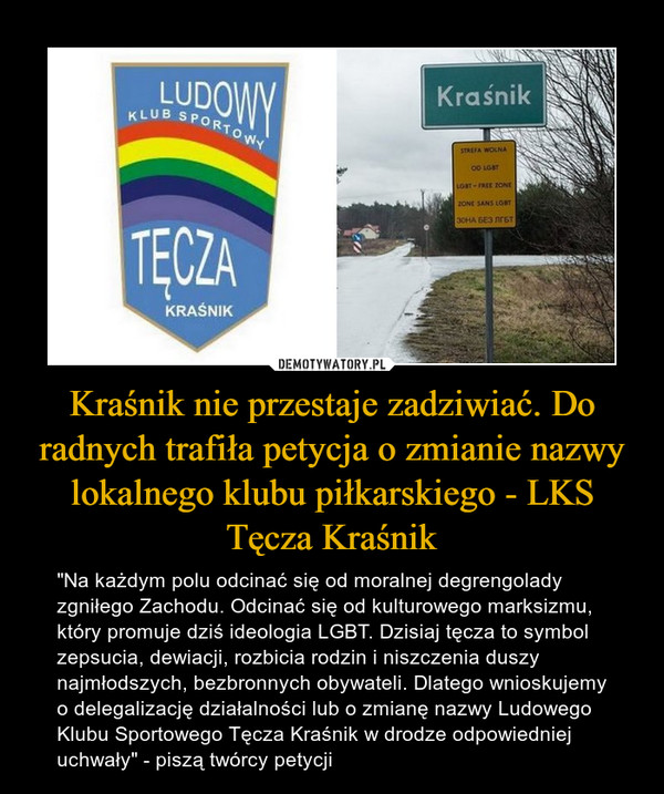 Kraśnik nie przestaje zadziwiać. Do radnych trafiła petycja o zmianie nazwy lokalnego klubu piłkarskiego - LKS Tęcza Kraśnik