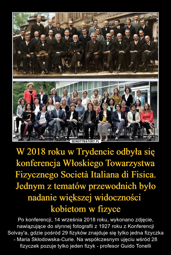W 2018 roku w Trydencie odbyła się konferencja Włoskiego Towarzystwa Fizycznego Società Italiana di Fisica. Jednym z tematów przewodnich było nadanie większej widoczności 
kobietom w fizyce