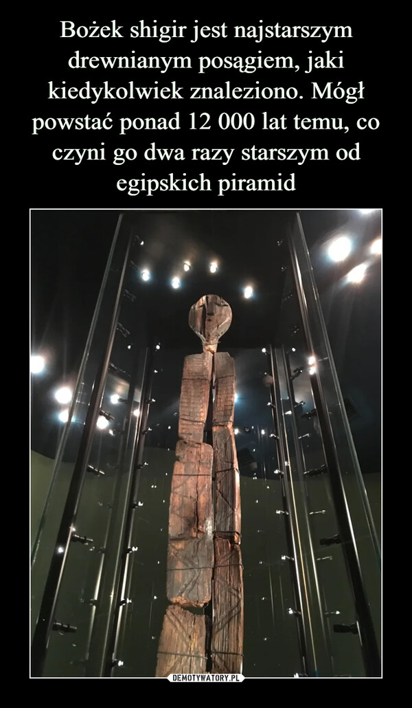 Bożek shigir jest najstarszym drewnianym posągiem, jaki kiedykolwiek znaleziono. Mógł powstać ponad 12 000 lat temu, co czyni go dwa razy starszym od egipskich piramid