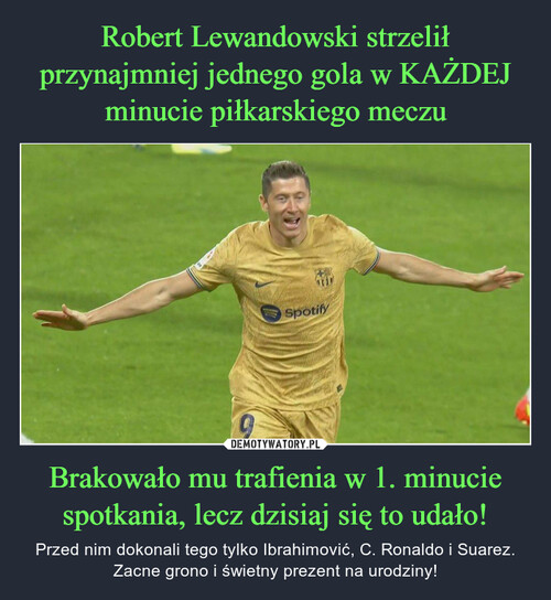 Robert Lewandowski strzelił przynajmniej jednego gola w KAŻDEJ minucie piłkarskiego meczu Brakowało mu trafienia w 1. minucie spotkania, lecz dzisiaj się to udało!