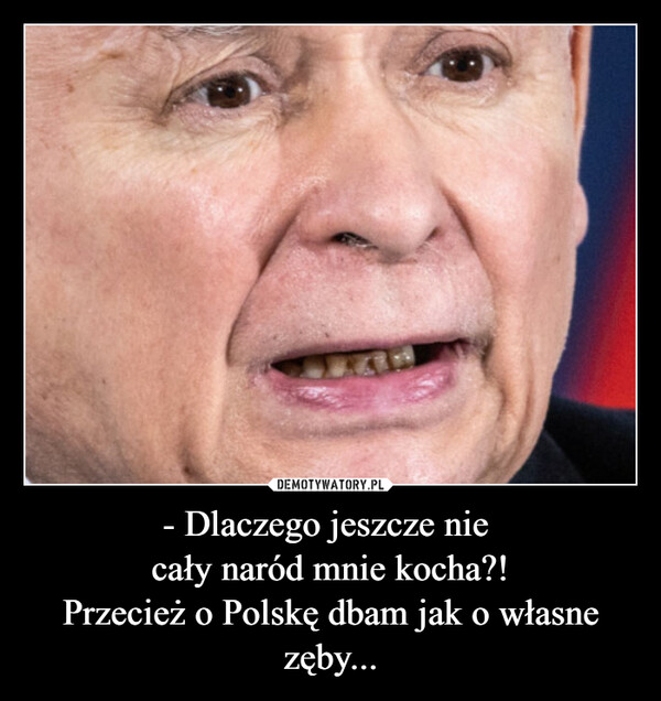 - Dlaczego jeszcze nie cały naród mnie kocha?!Przecież o Polskę dbam jak o własne zęby... –  