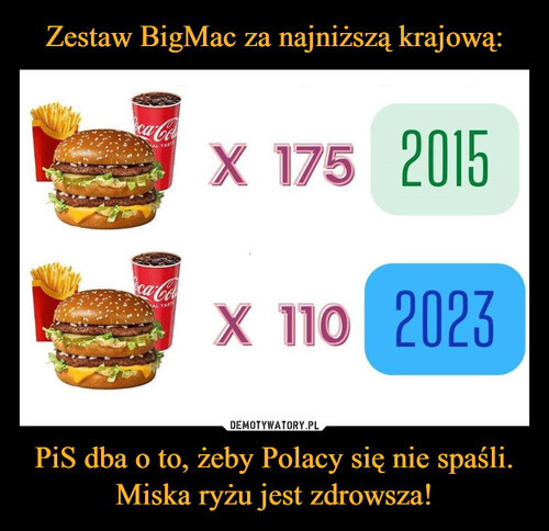 Zestaw BigMac za najniższą krajową: PiS dba o to, żeby Polacy się nie spaśli. Miska ryżu jest zdrowsza!