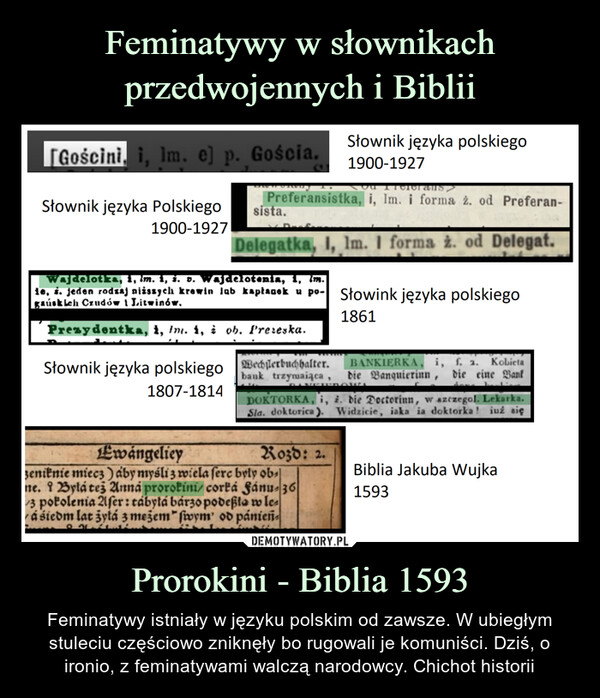 Feminatywy w słownikach przedwojennych i Biblii Prorokini - Biblia 1593