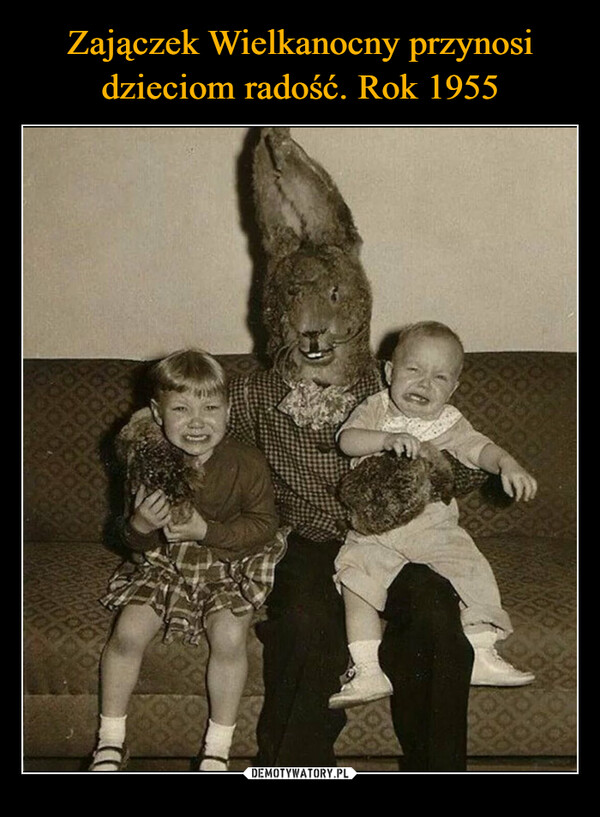 Zajączek Wielkanocny przynosi dzieciom radość. Rok 1955