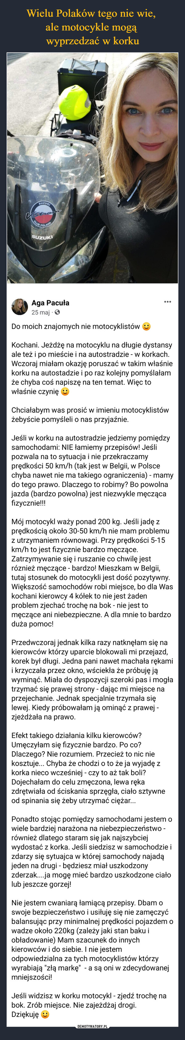 Wielu Polaków tego nie wie, 
ale motocykle mogą 
wyprzedzać w korku