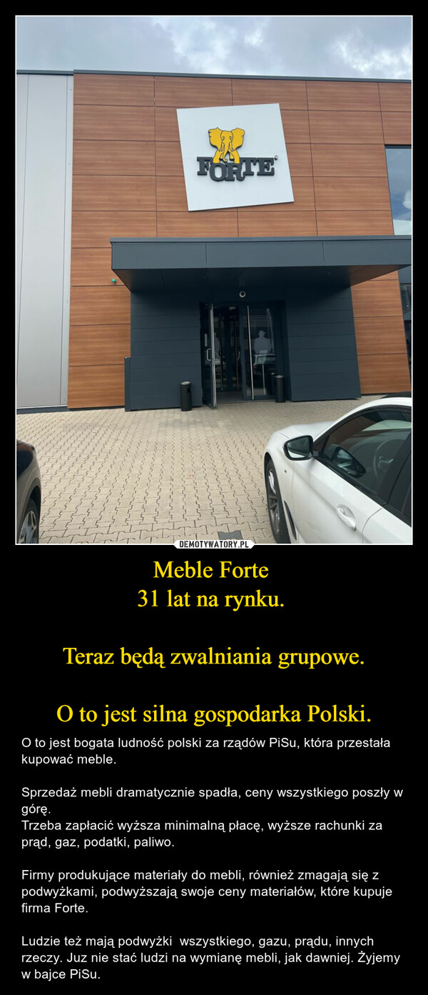 Meble Forte 
31 lat na rynku. 

Teraz będą zwalniania grupowe.

O to jest silna gospodarka Polski.