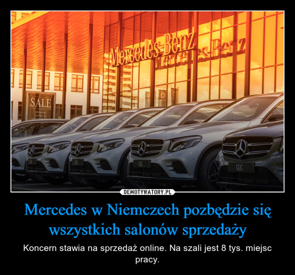 Mercedes w Niemczech pozbędzie się wszystkich salonów sprzedaży – Koncern stawia na sprzedaż online. Na szali jest 8 tys. miejsc pracy. SALEAttraktiveVorführ-2Mercedes BenzTACTISHA ZGLCGLC